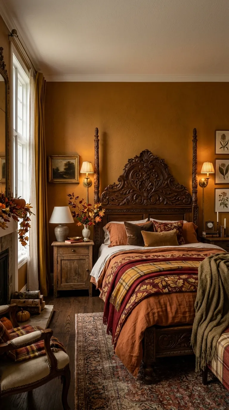 Carved Wood Bed With Sconces