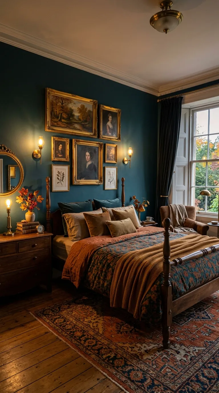 Deep Teal Walls With Brass