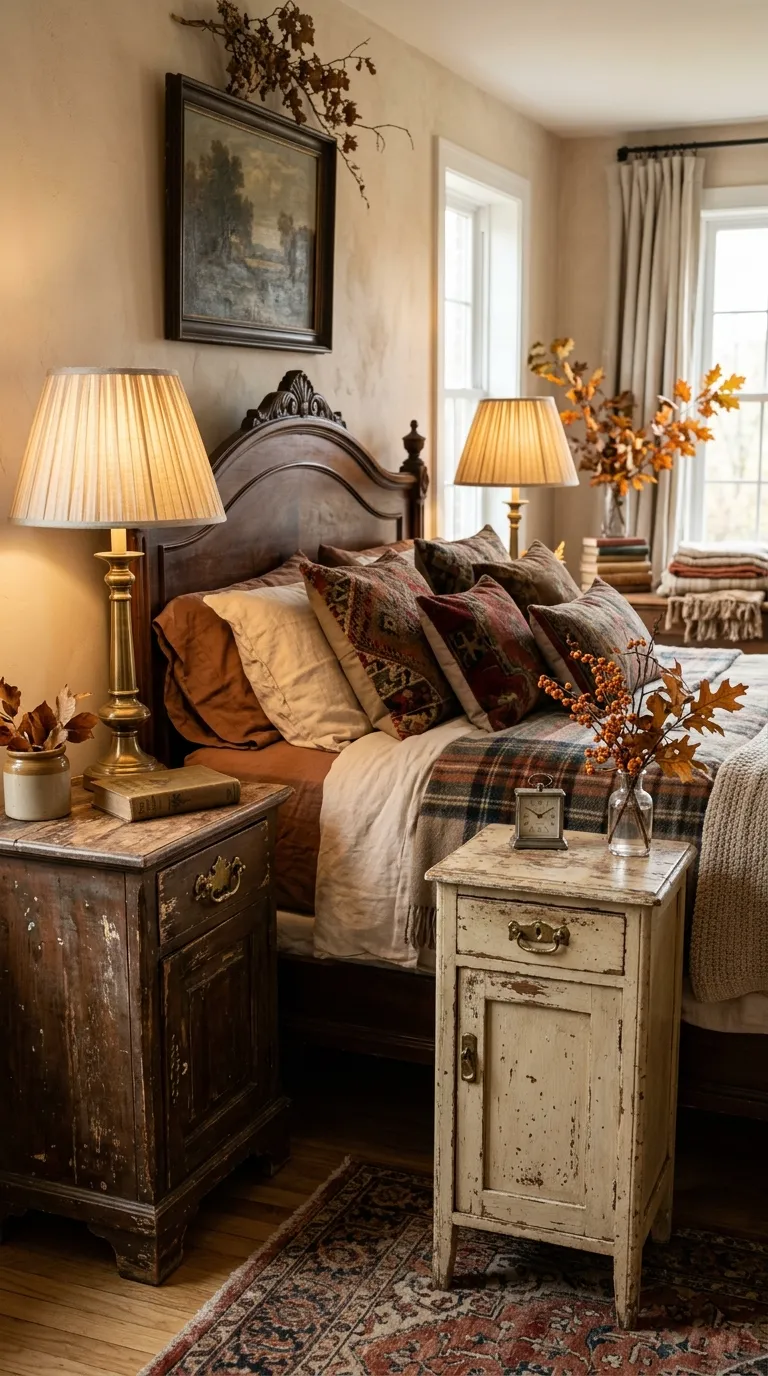 Mismatched Antique Nightstands With Patina