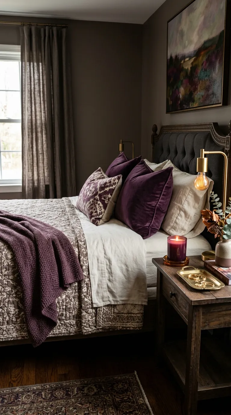 Moody Aubergine Bedroom Accents