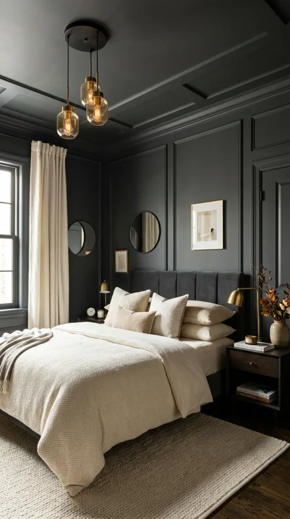 moody color-drenched bedroom ceiling