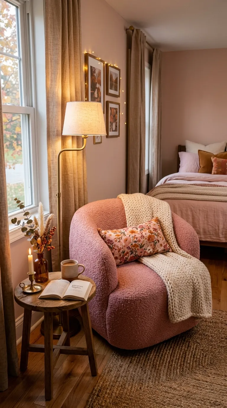Pink Boucle Accent Chair