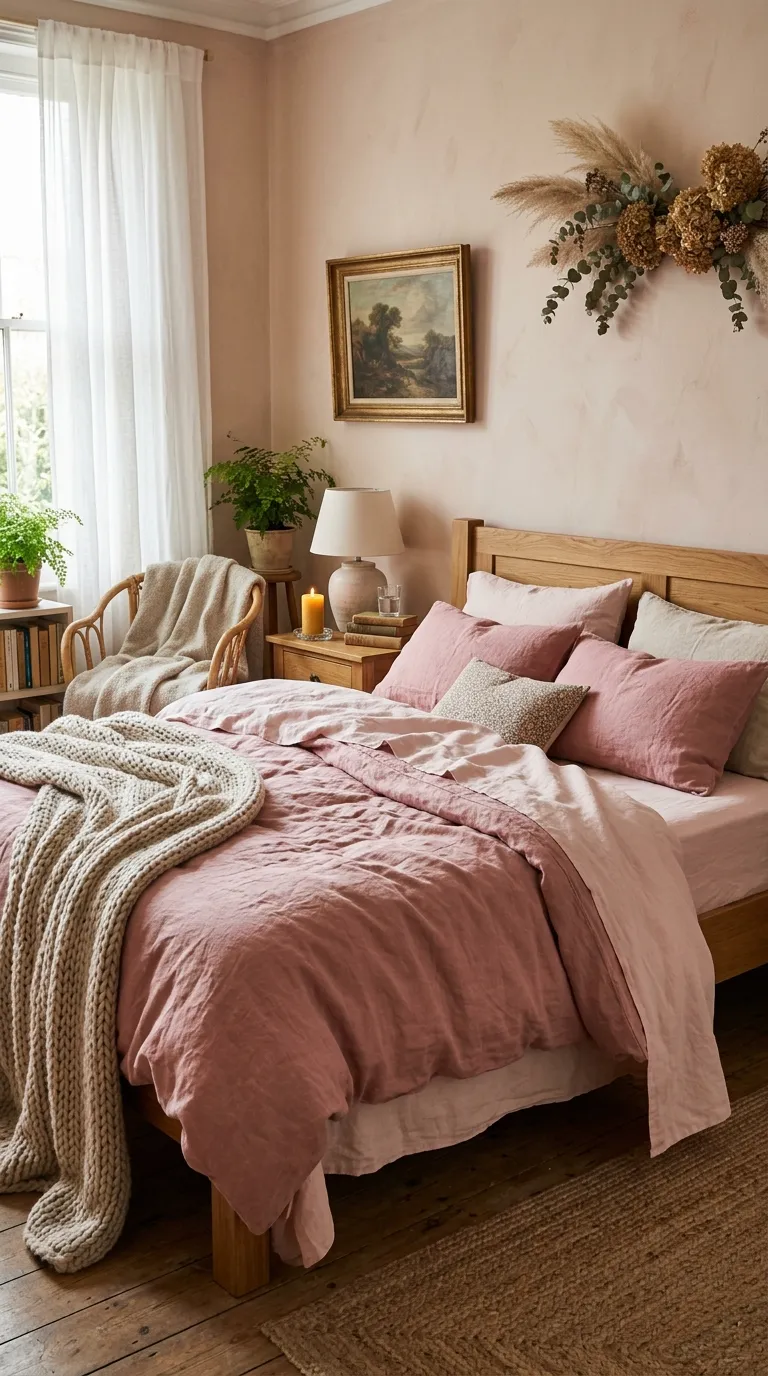 Pink Linen Bedding Layers