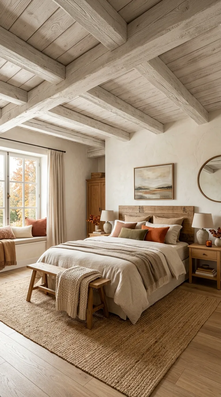 Rustic Whitewashed Beam Ceiling