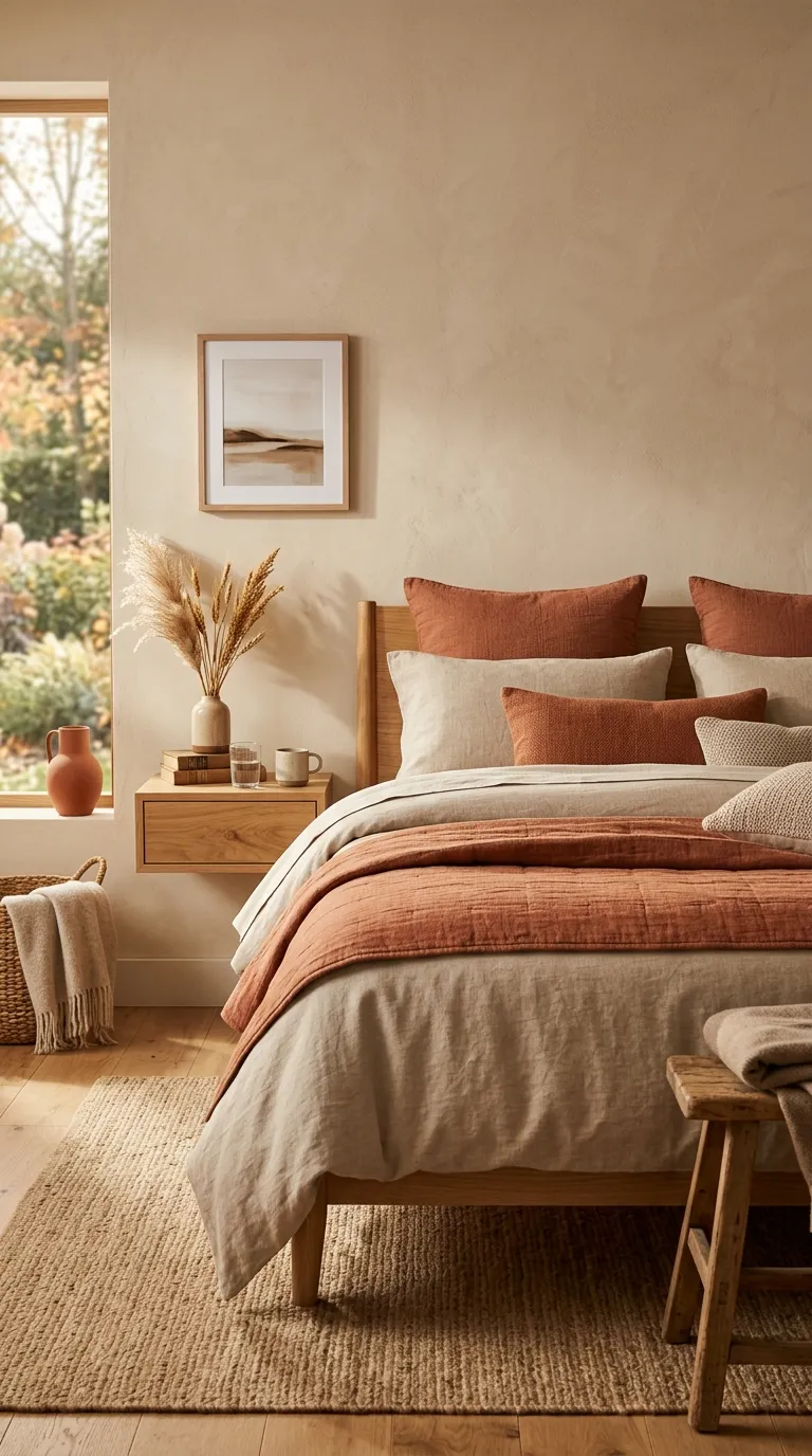 Terracotta and Beige Bedding