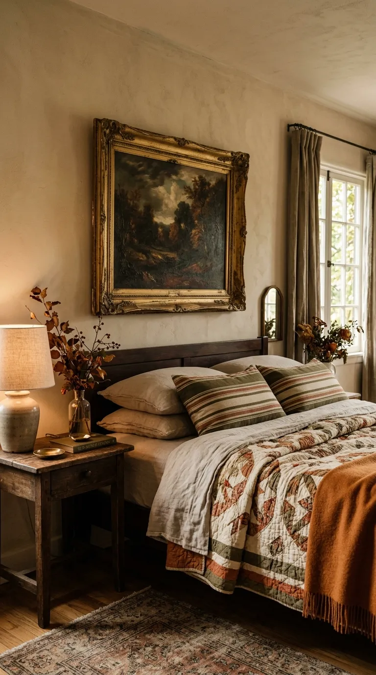 Vintage Oil Paintings Above Bed