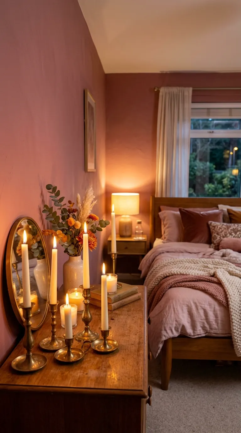 Warm Candlelit Pink Bedroom