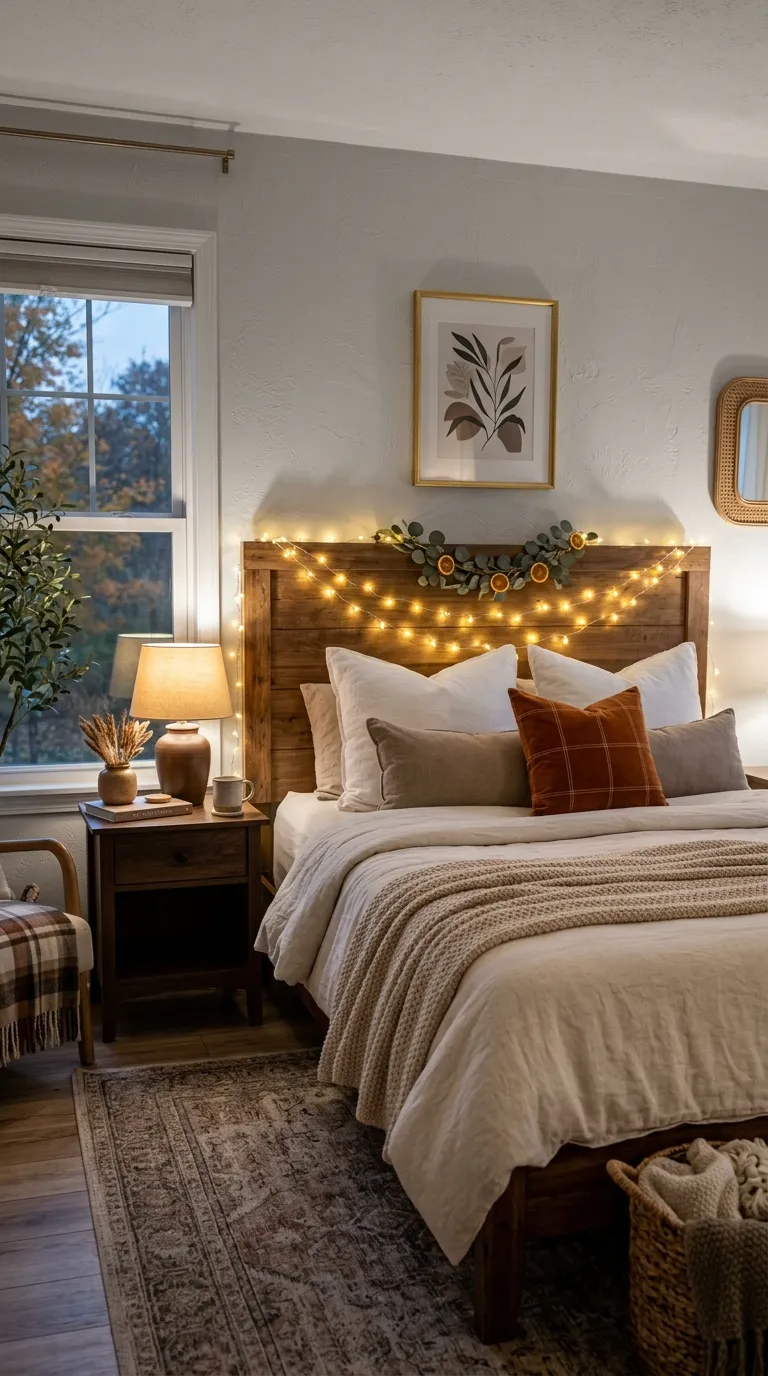 Warm String Light Headboard