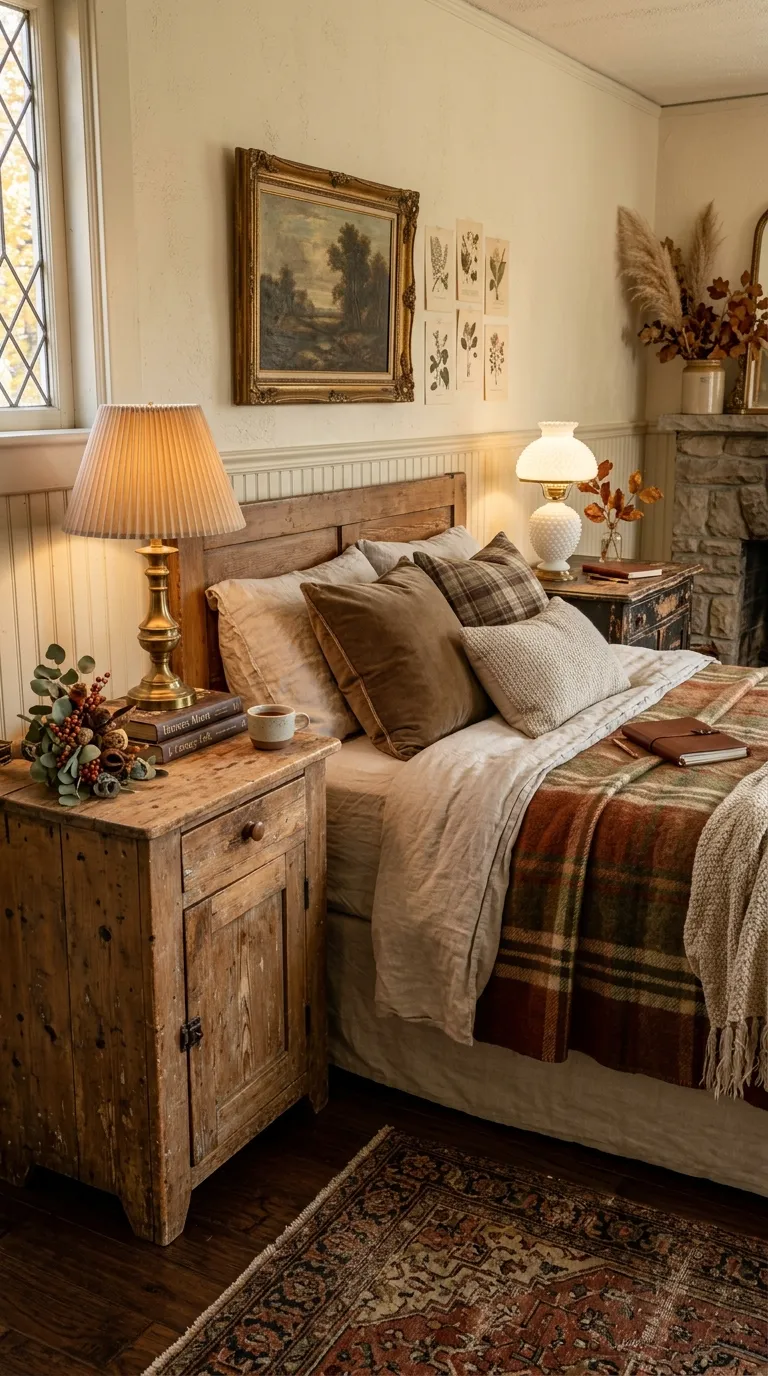 Weathered Wood Nightstands And Lamps