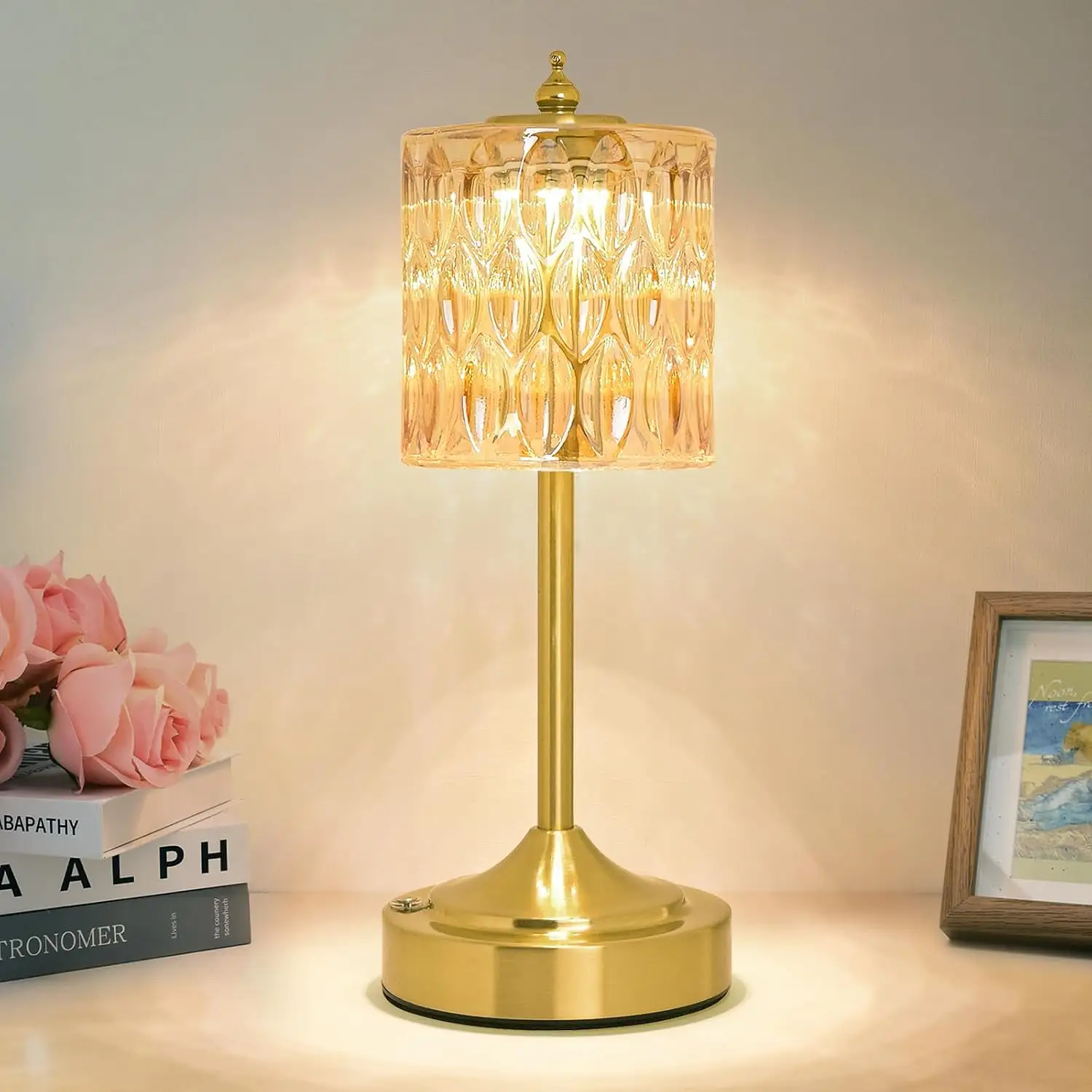 Amber Warm Glass Bedside Lamp