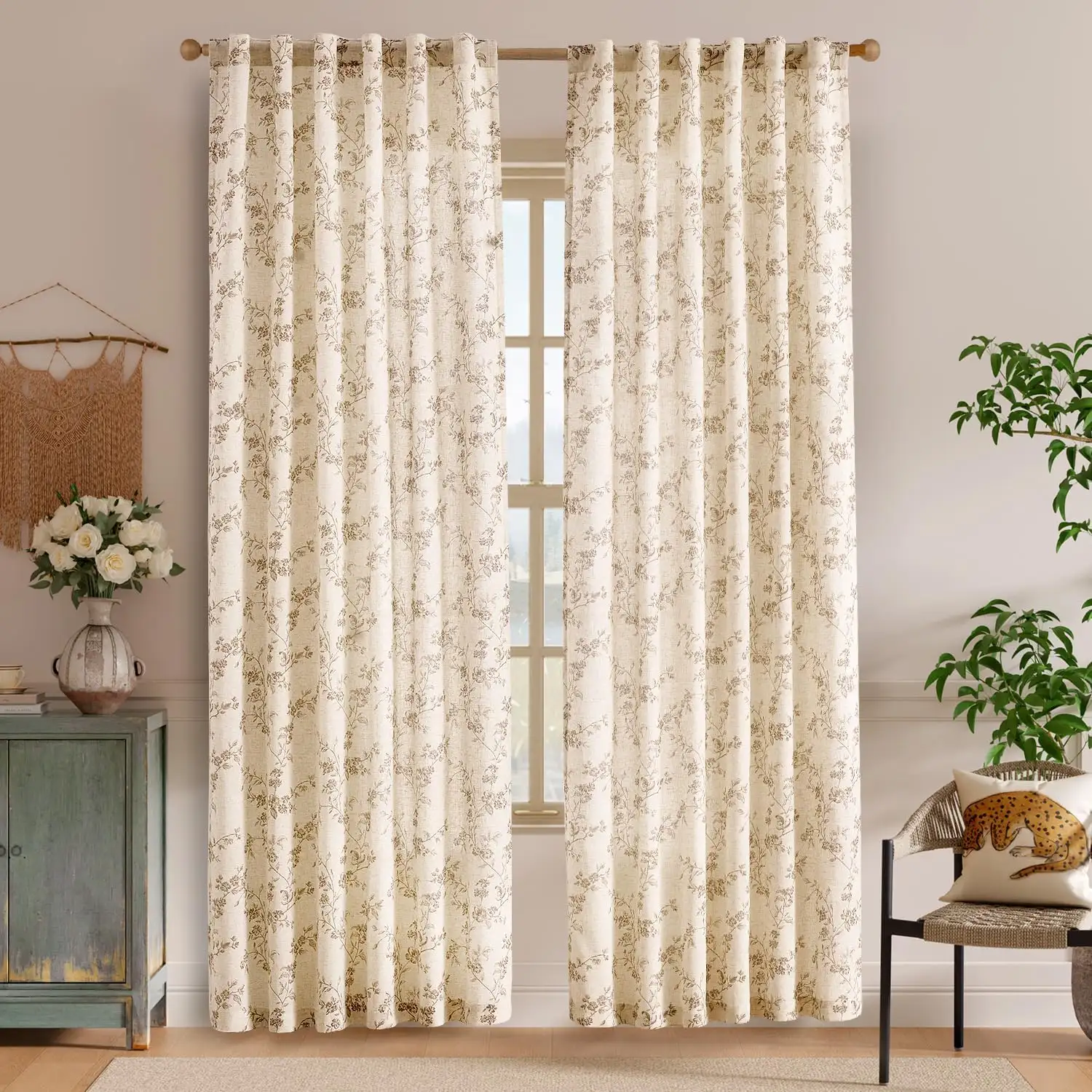 Botanical Print Cotton Blend Curtains