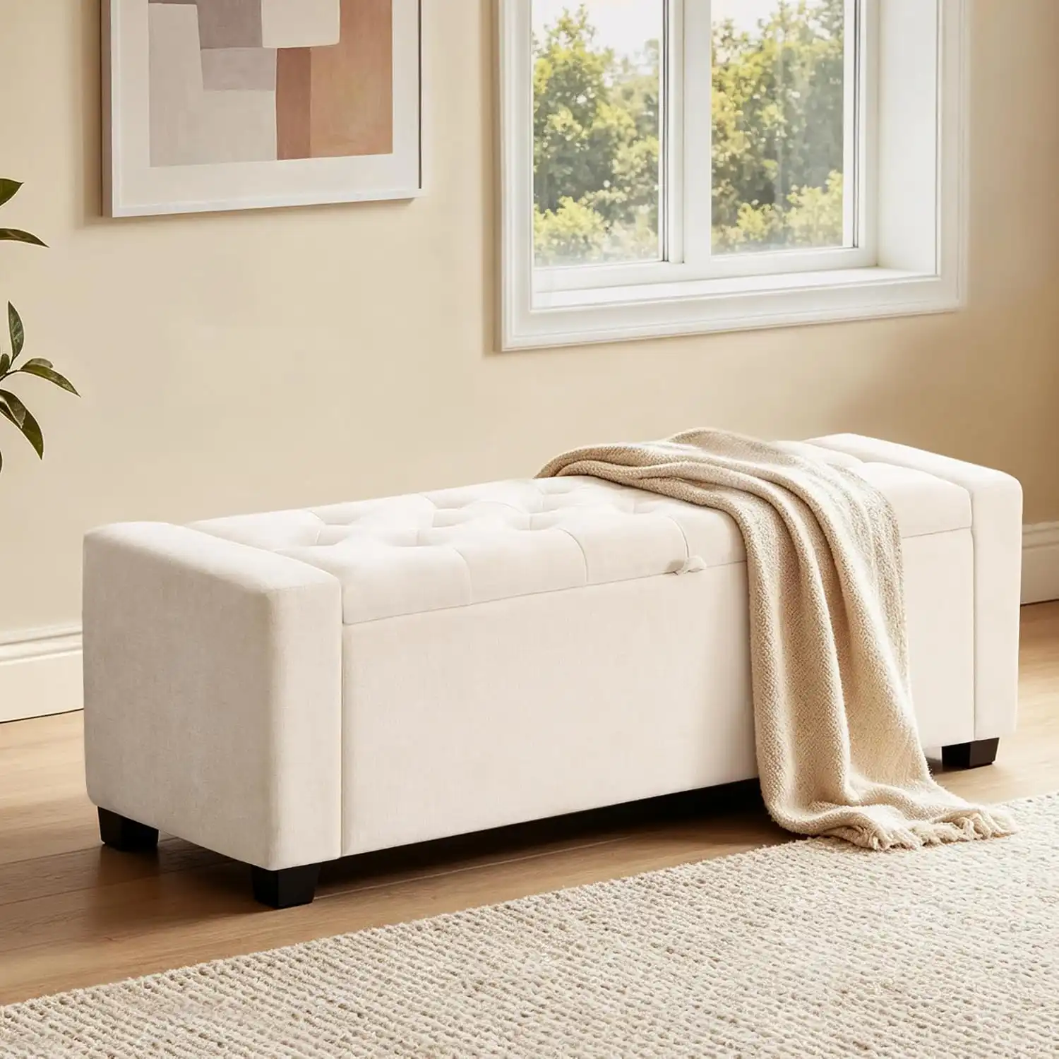 Boucle Bench With Hidden Storage
