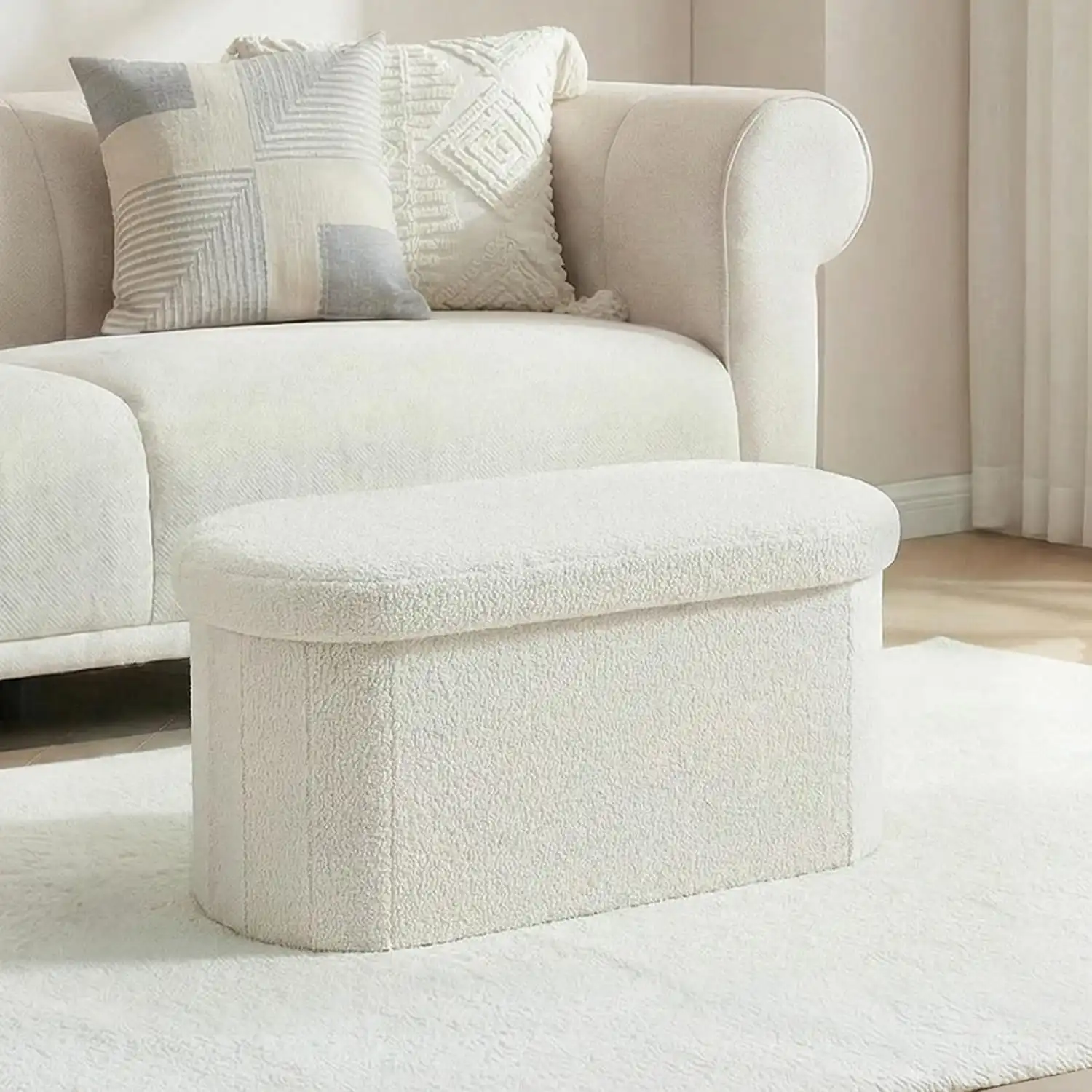 Boucle Storage Ottoman Bench