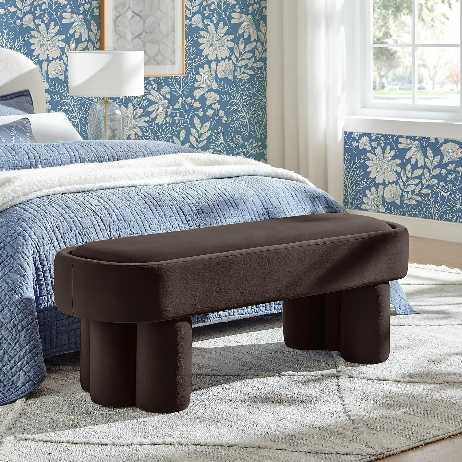 Chocolate Brown Velvet Bedroom Bench