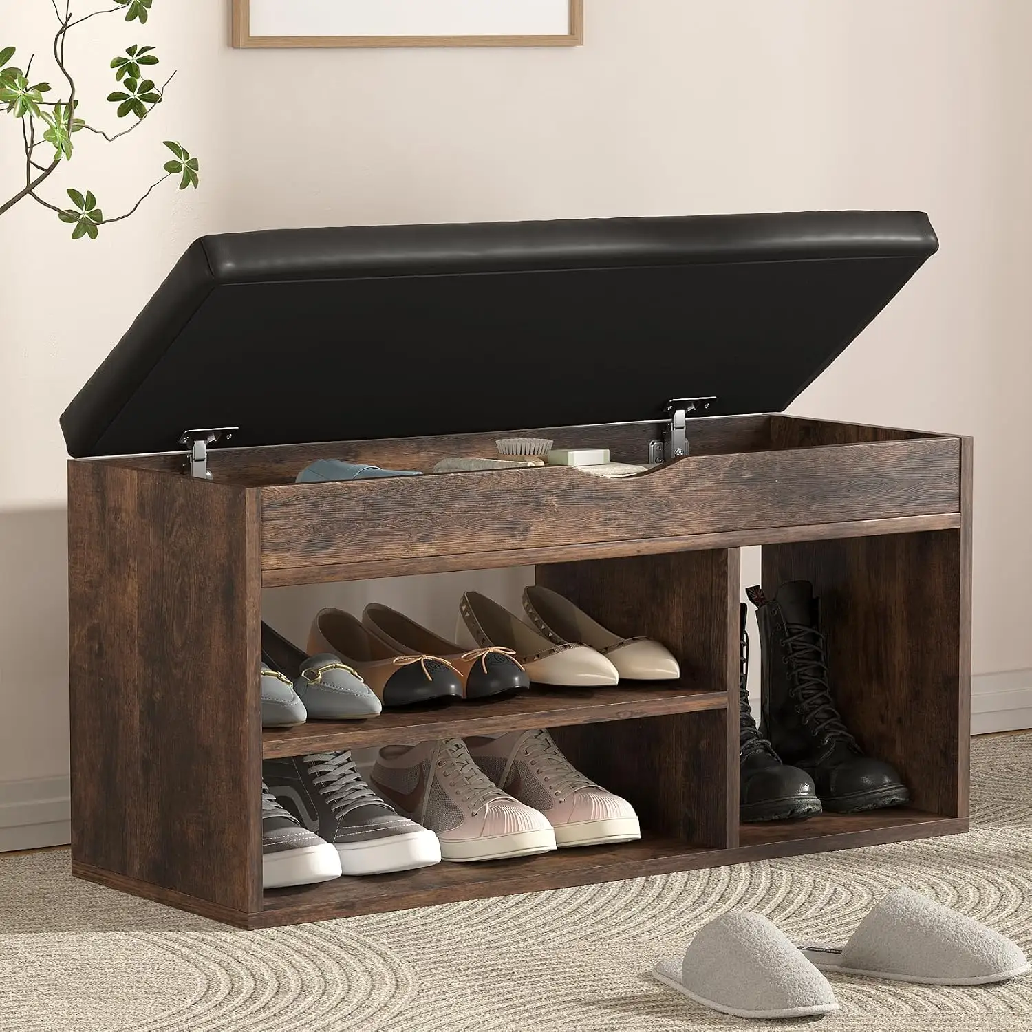 Cream Boucle Bench With Storage