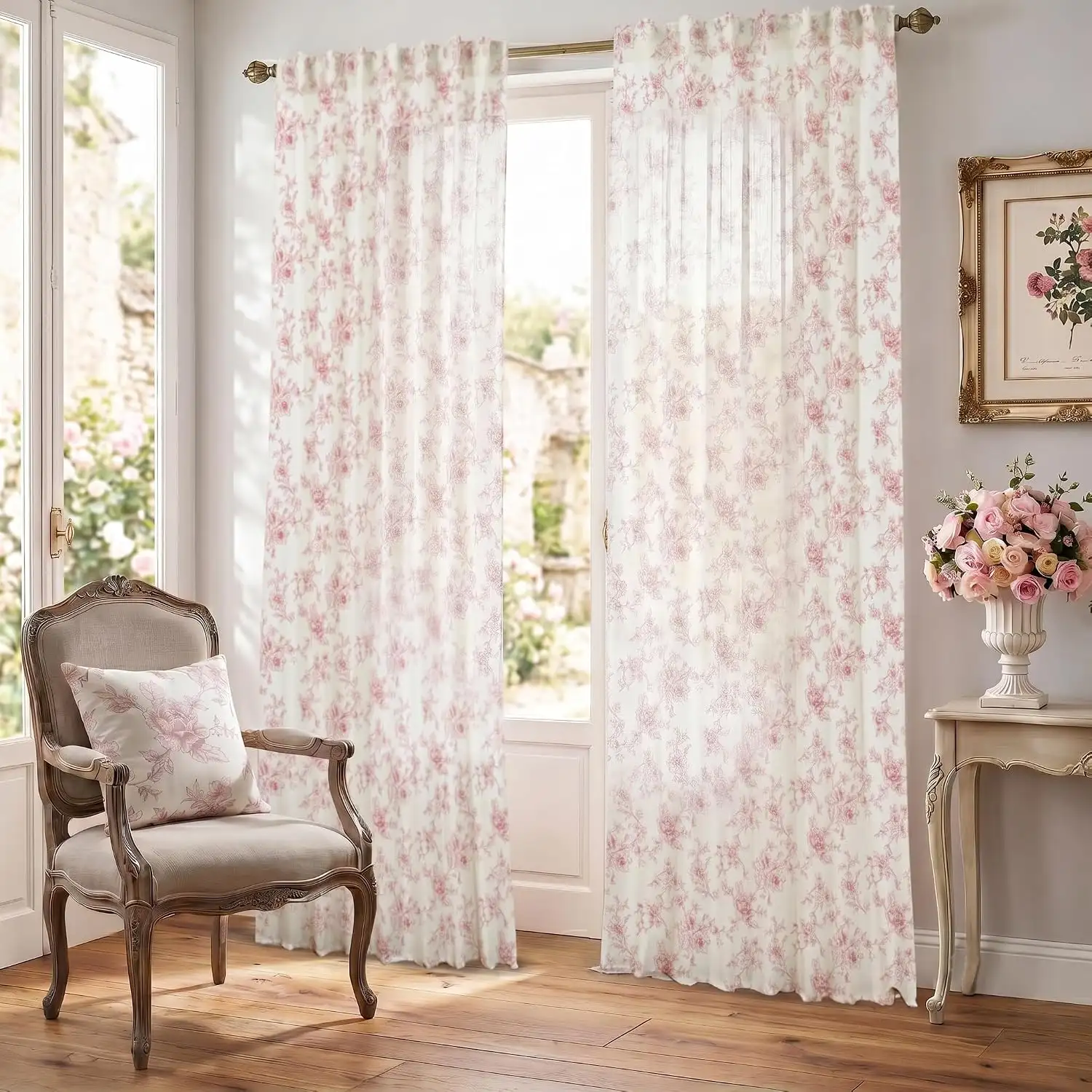 Cream Curtains With Pink Accents