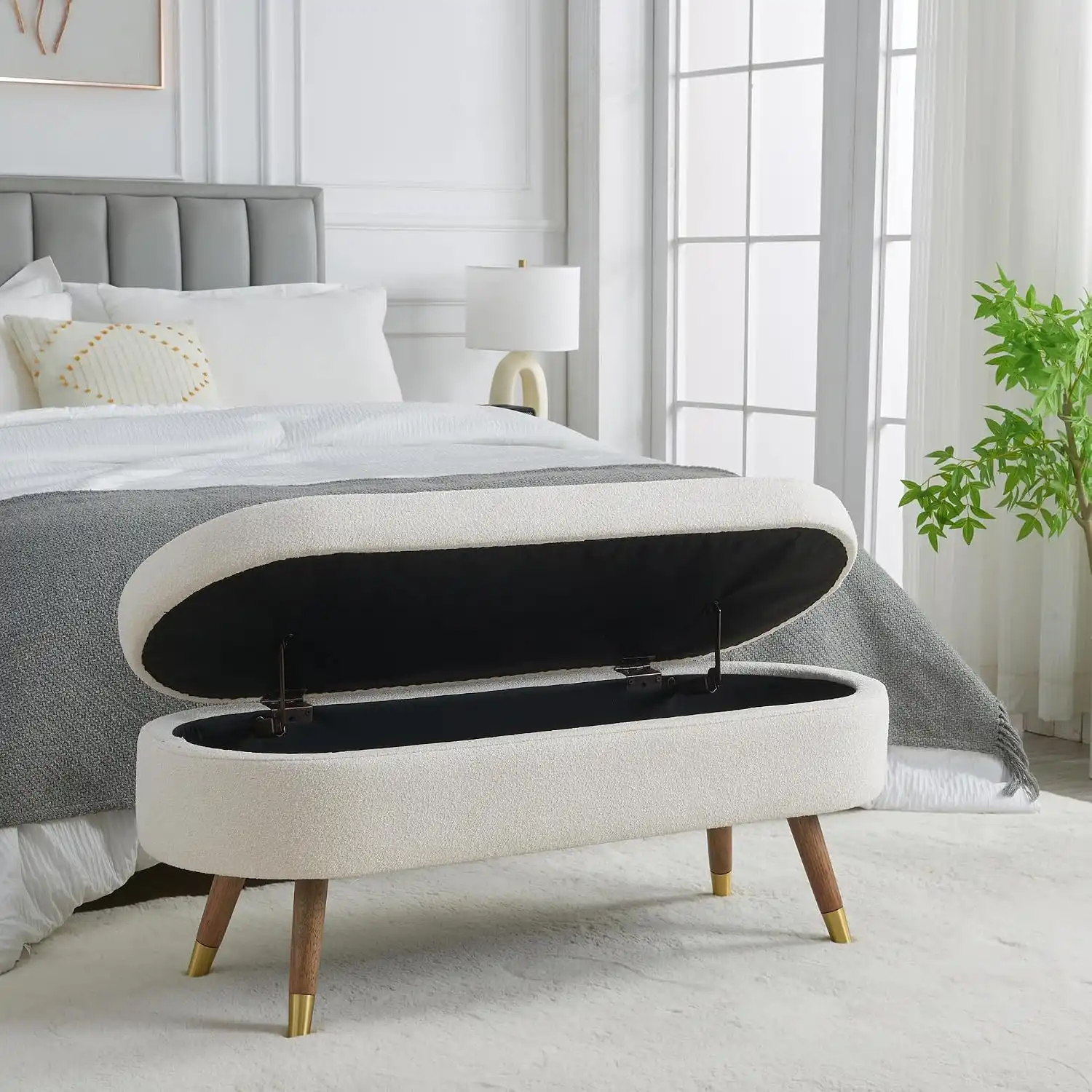 Crescent Boucle Storage Bench