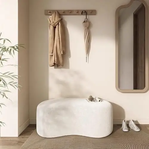 Curved Boucle Bench With Wooden Legs
