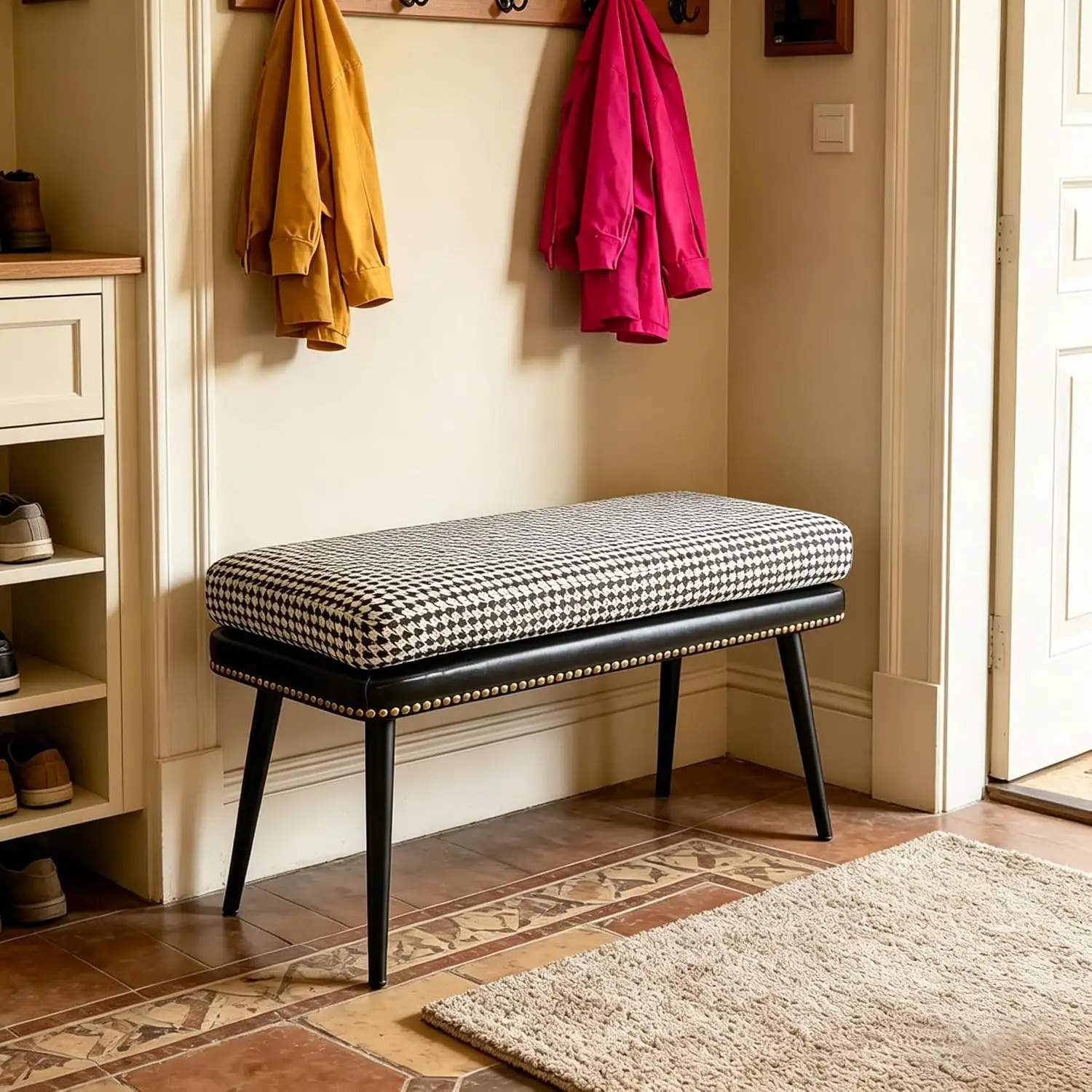 Espresso Wood Bench With Upholstery