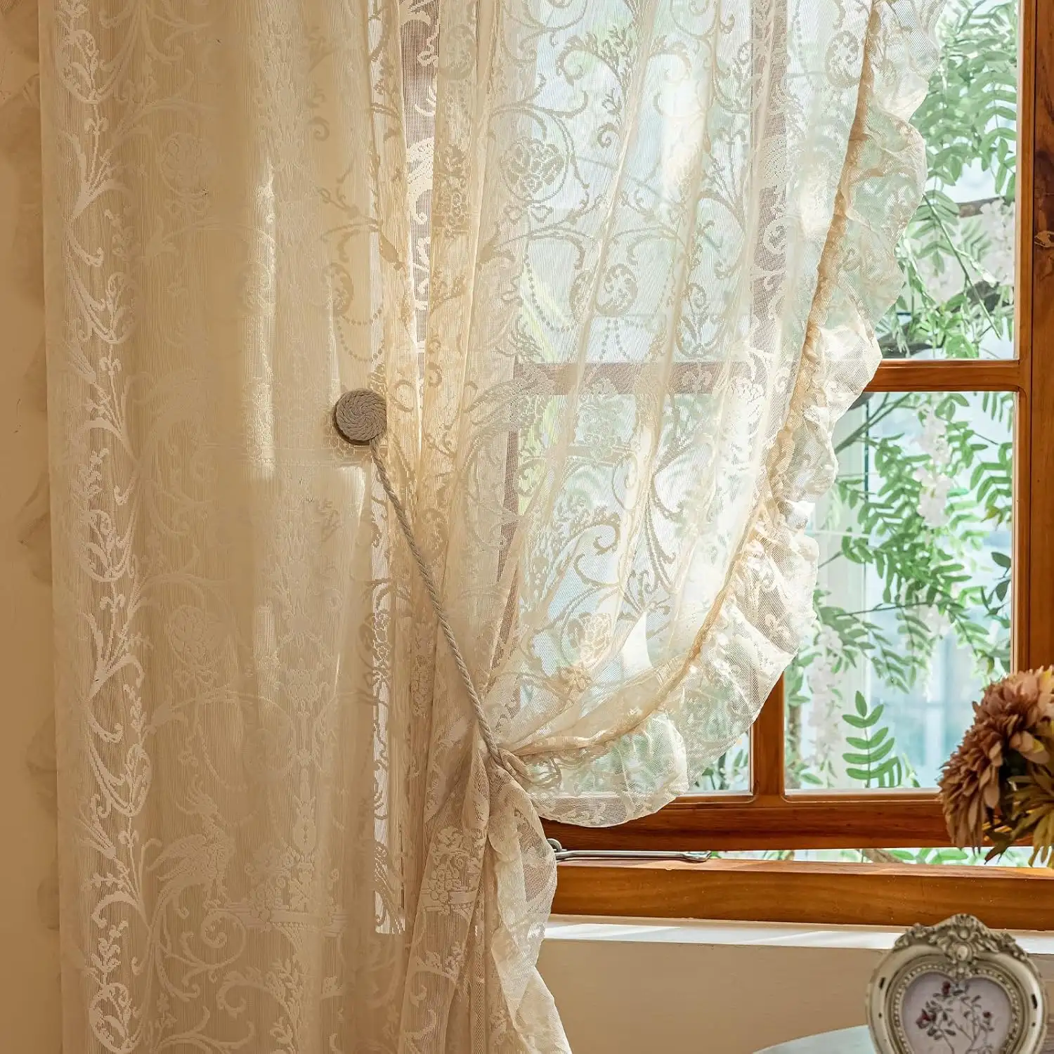 Floral Curtains With Ruffled Trim