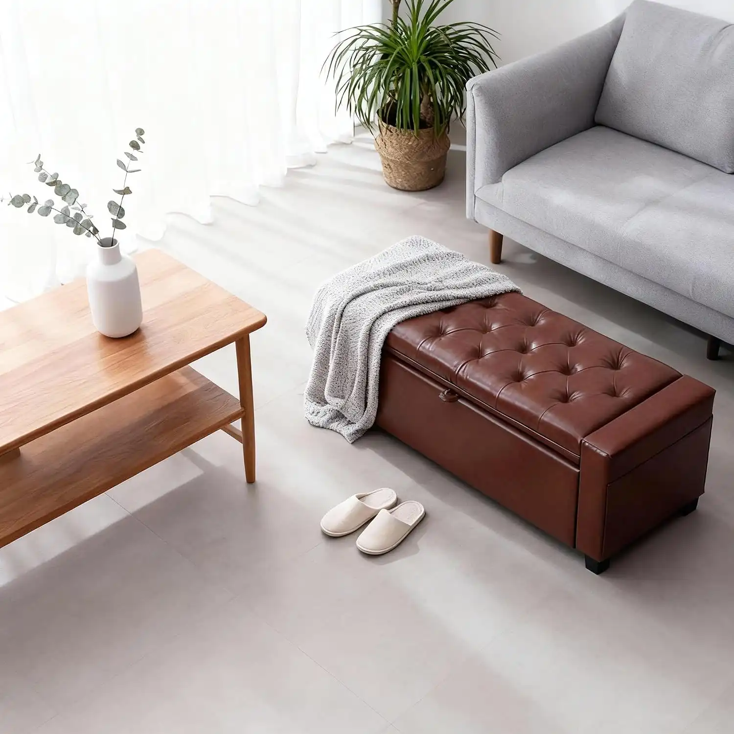 Fluted Storage Ottoman Bench