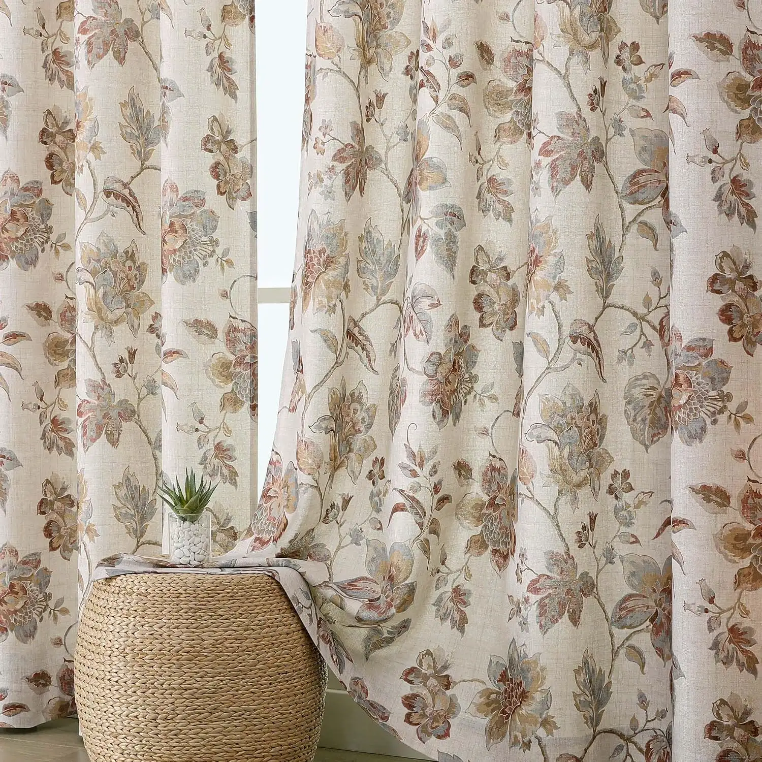 Romantic Floral Linen Window Panels