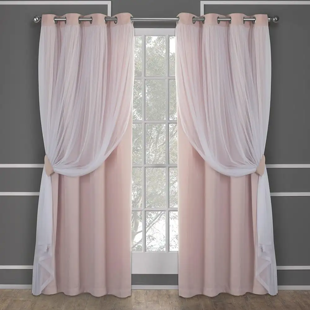 Soft Blush Sheer Layered Curtains