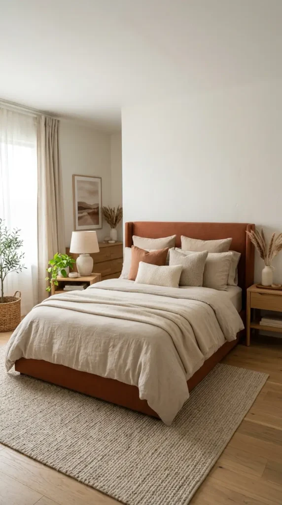 Terracotta Bed Frame Beige Textiles