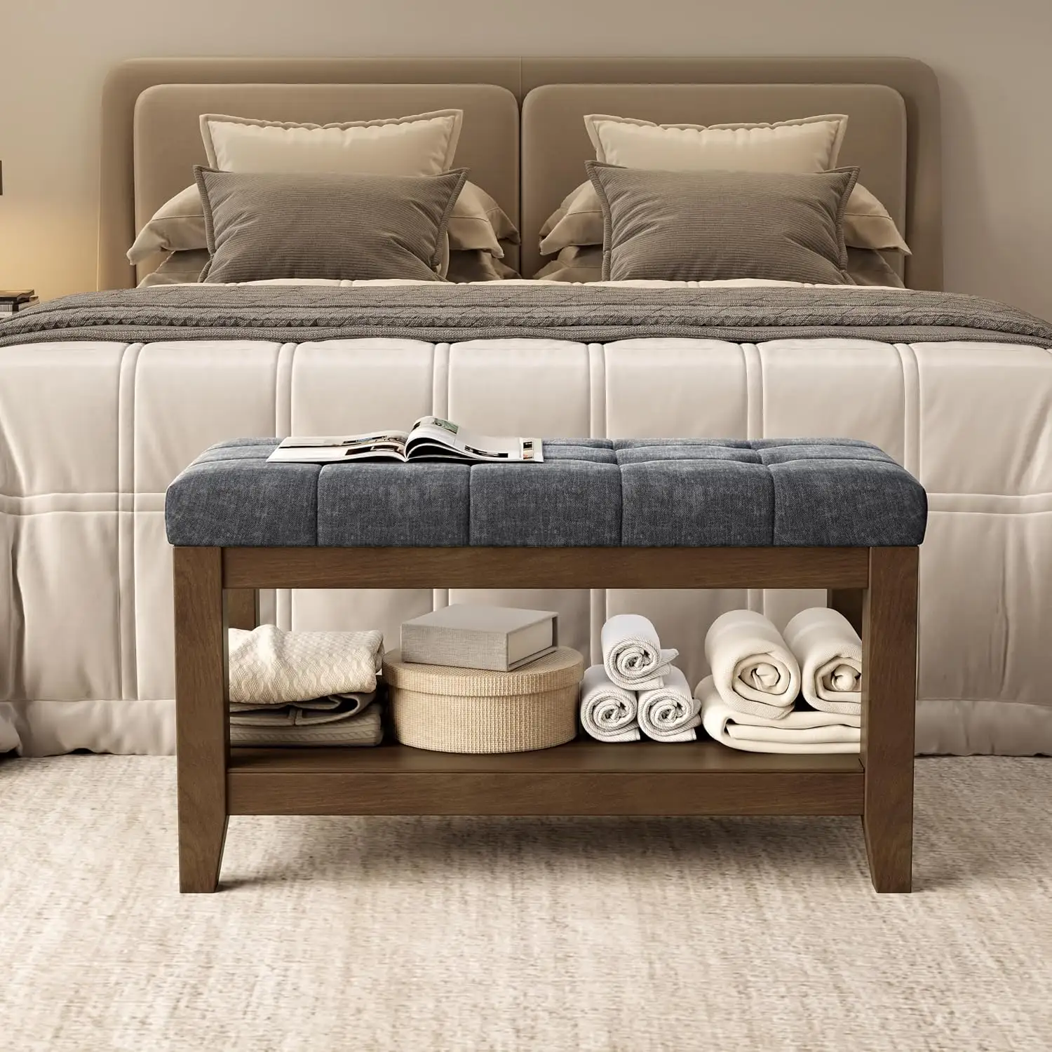 Textured Chenille Bench For Bedrooms