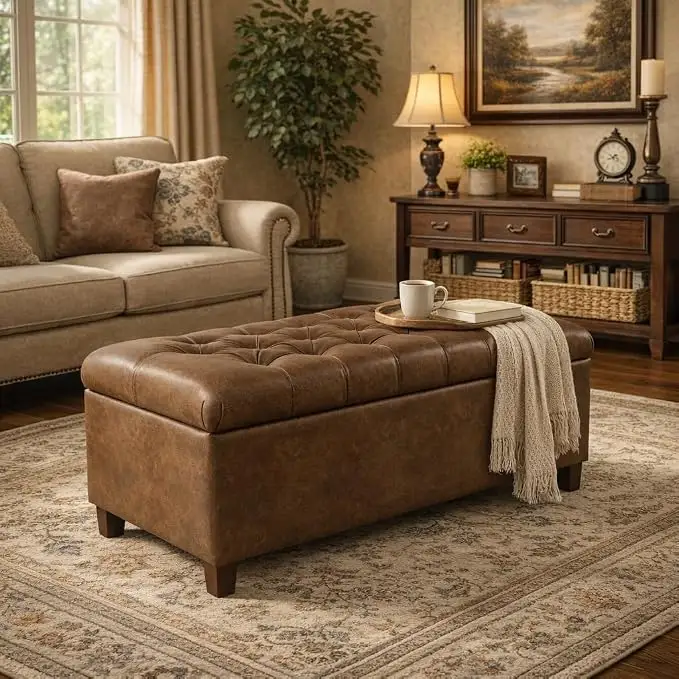 Tufted Bench With Antique Brass Legs