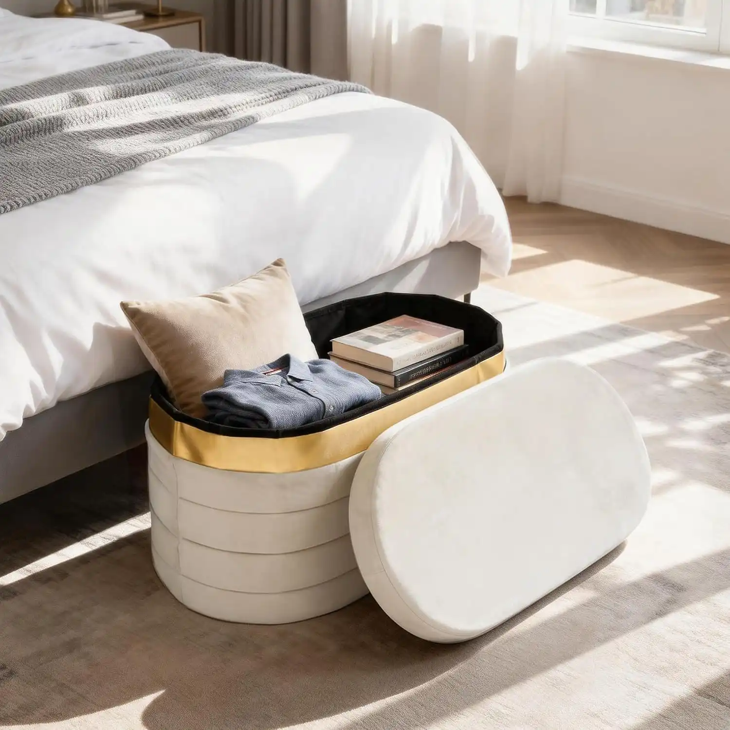 Velvet Tufted Storage Bench
