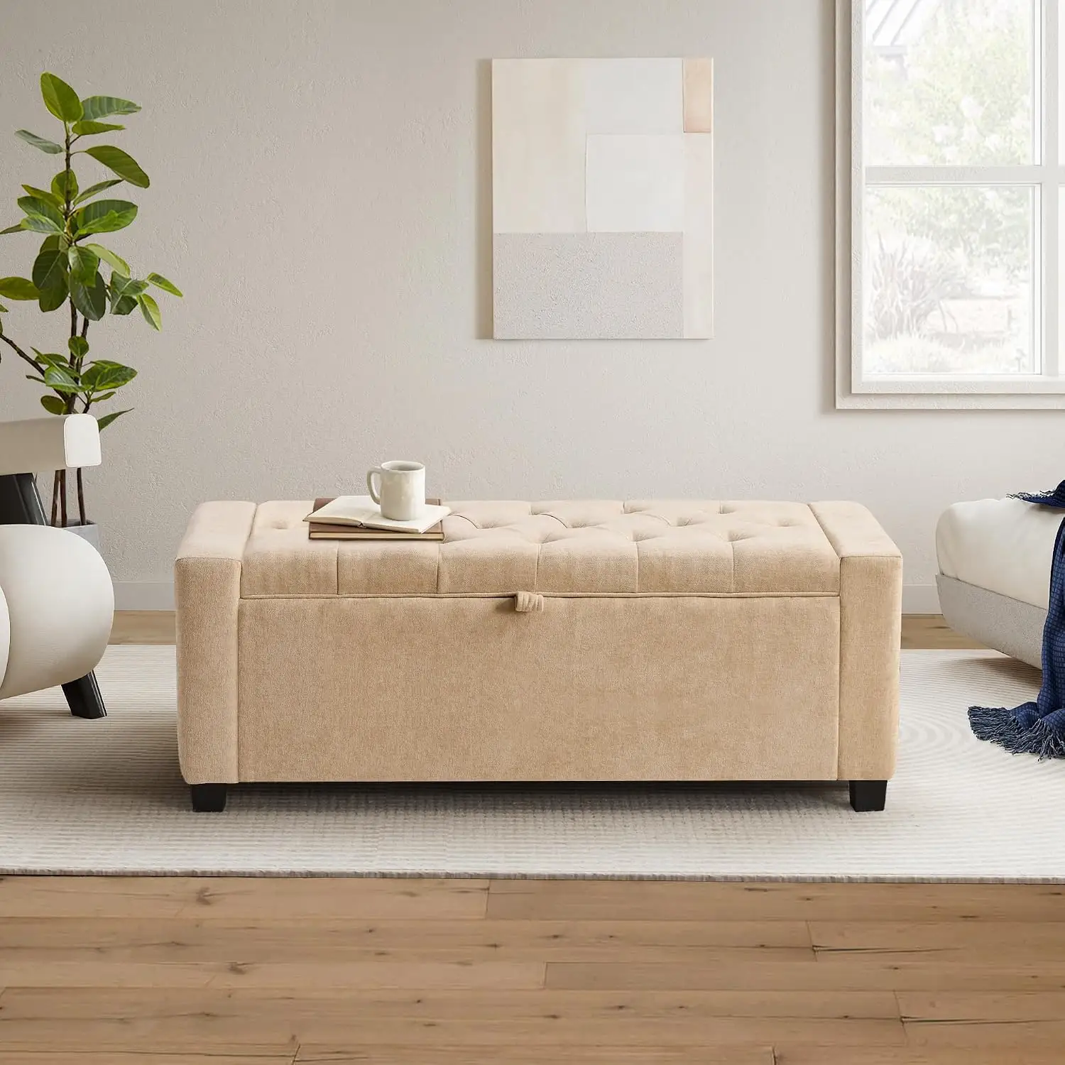 Warm Walnut Upholstered Bedroom Bench