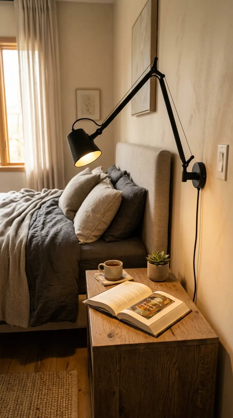 Adjustable Reading Lamp Above Nightstand