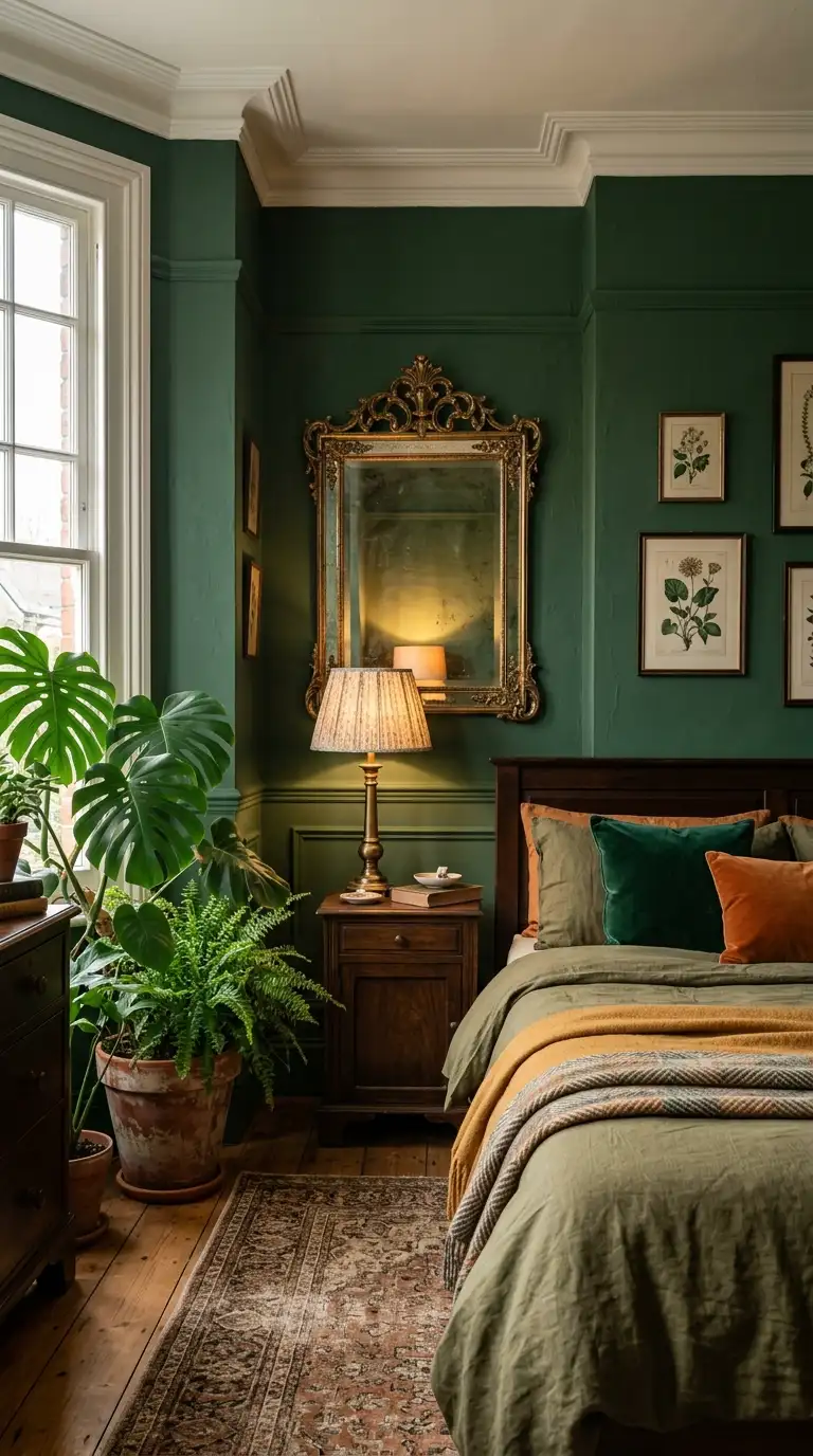 Aged Brass Against Deep Green