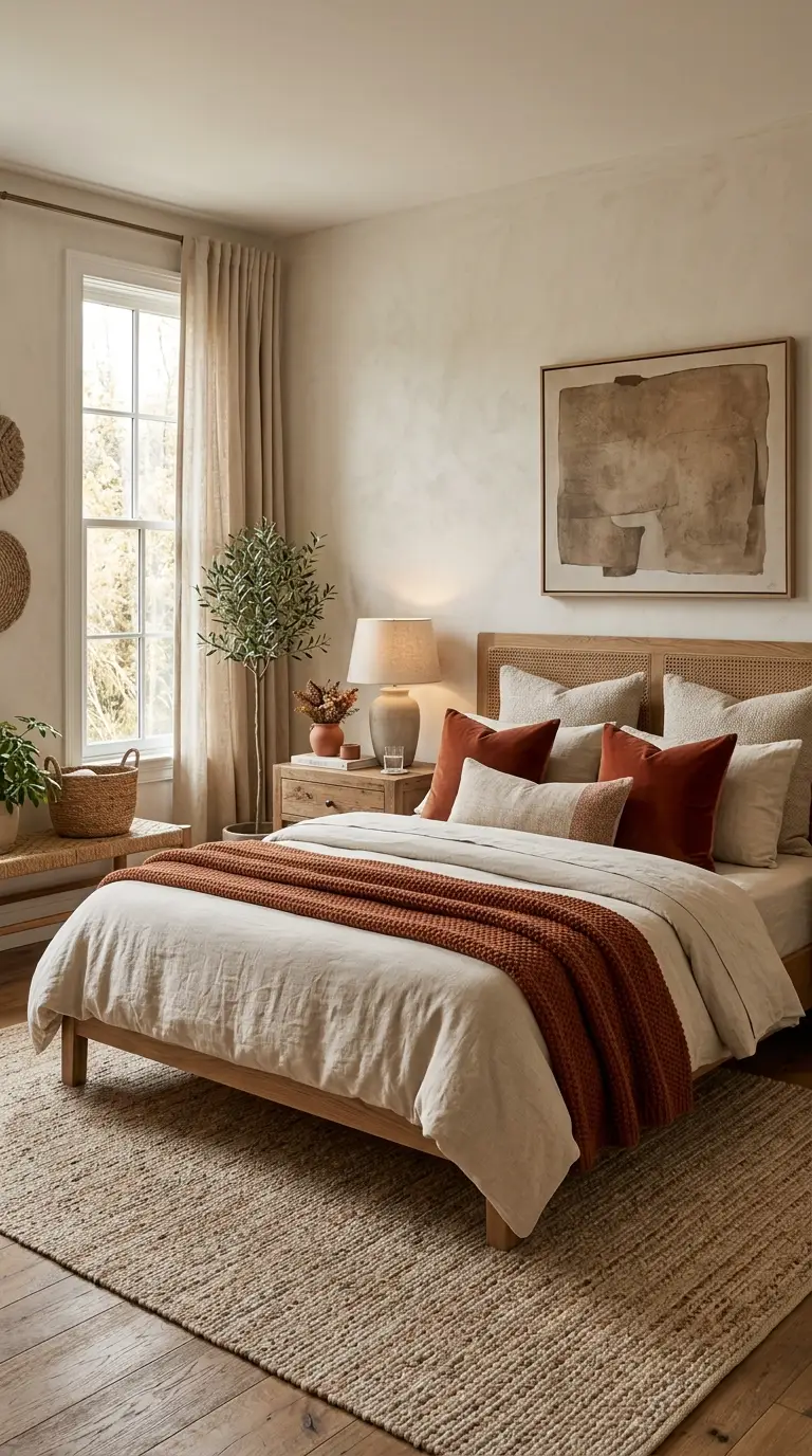 Beige Bedding With Rust Accents
