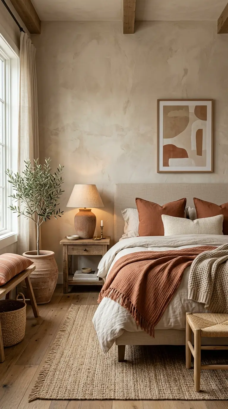 Beige Limewash Walls Terracotta Decor