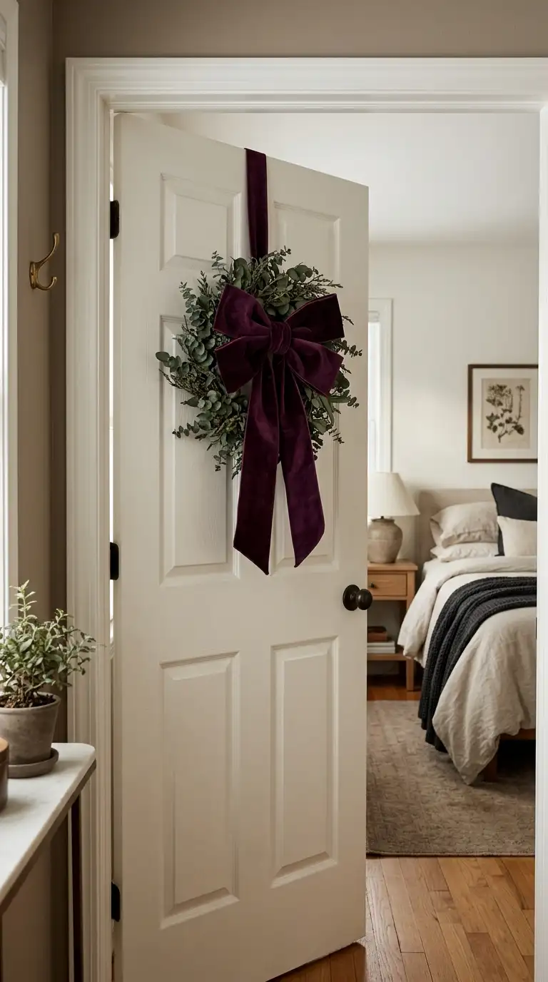 Burgundy Velvet Bow Door Accent