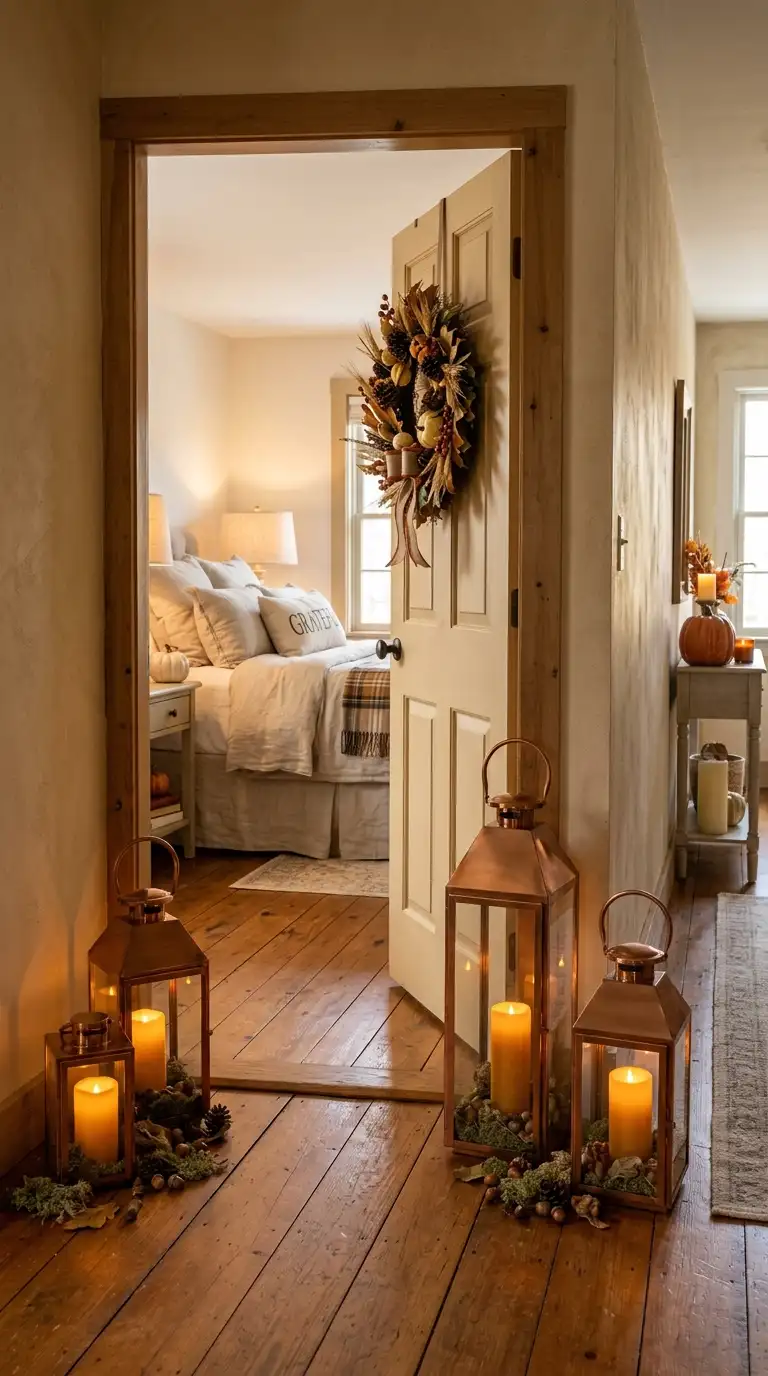 Copper Lanterns Beside Bedroom Door