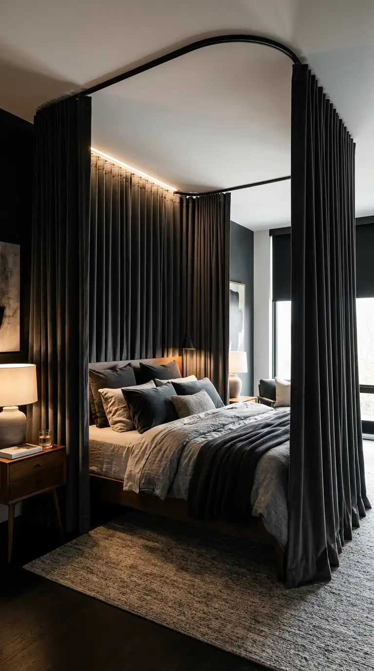 Cozy Layered Curtains Around Bed