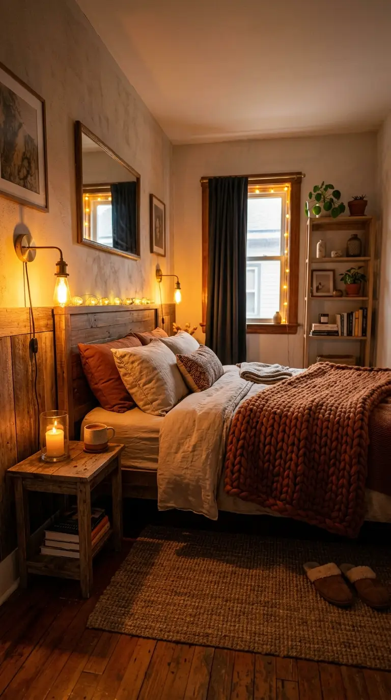 Cozy Small Bedroom With Warm Lighting