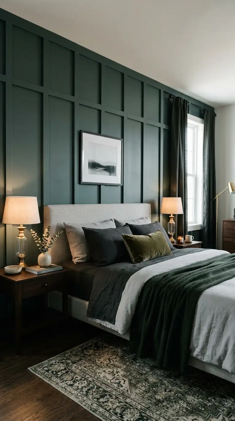 Dark Green Panelled Feature Wall