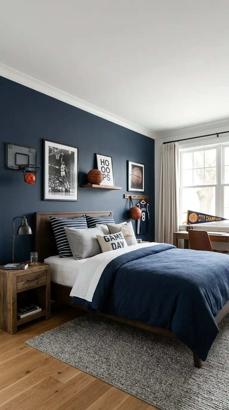Dark Navy Basketball Accent Wall