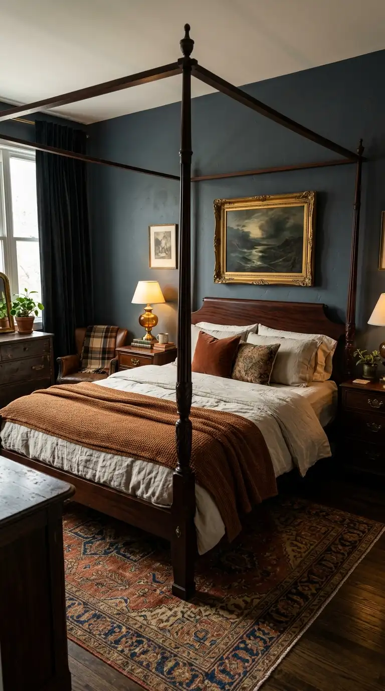 Dark Wood Four Poster Bed