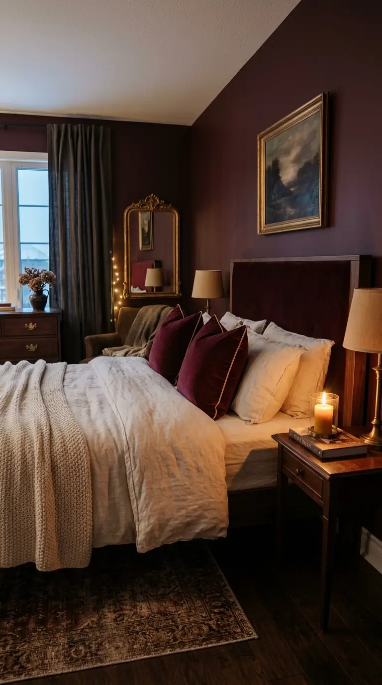 Deep Burgundy Cozy Bedroom