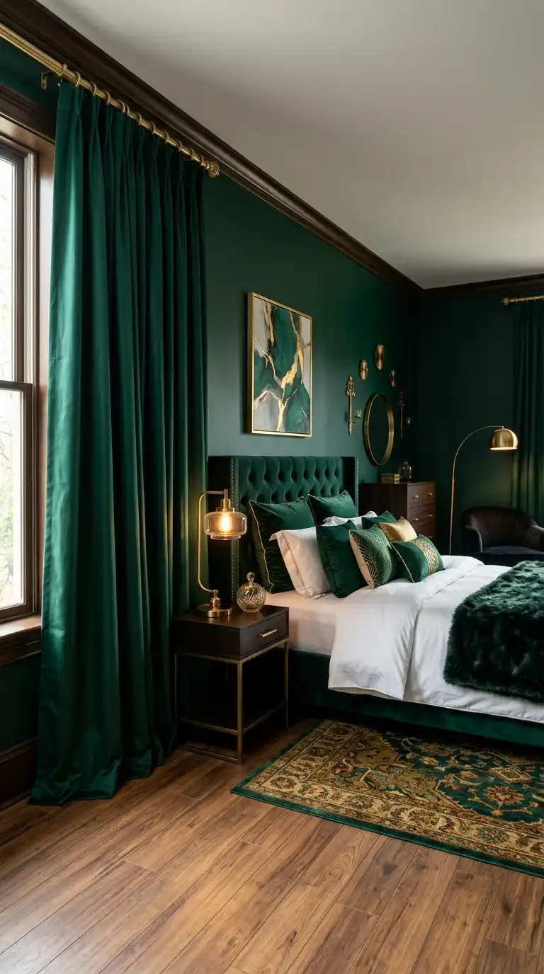 Deep Emerald Bedroom Curtain Drapes