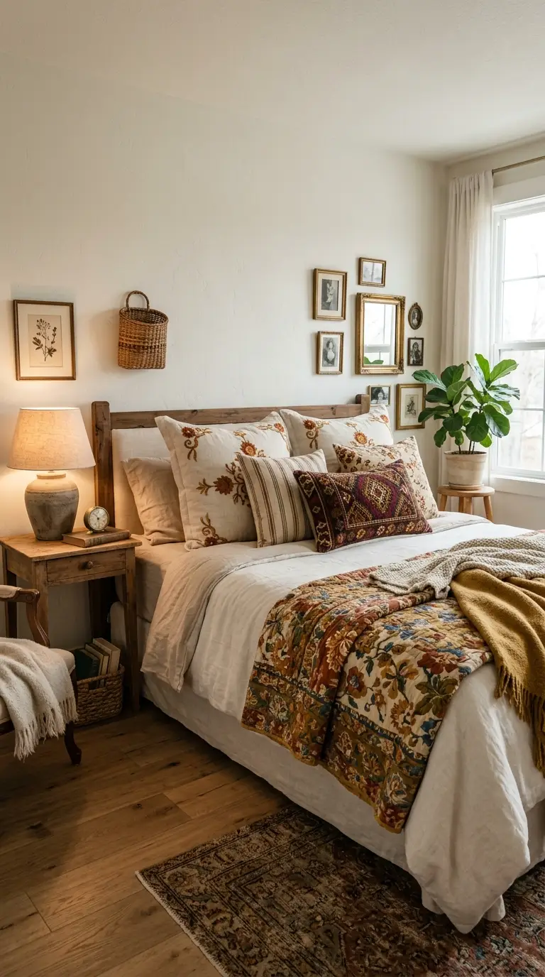 Eclectic Bedding With Vintage Accents