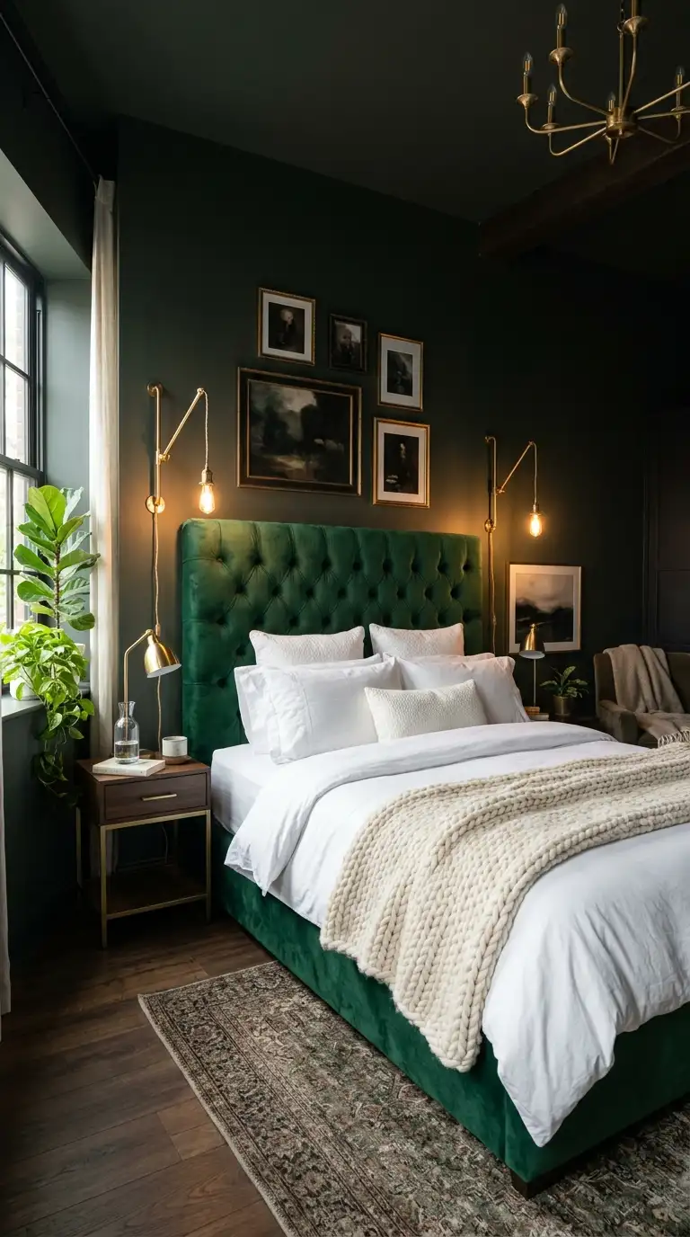Emerald Green Velvet Headboard Bedroom