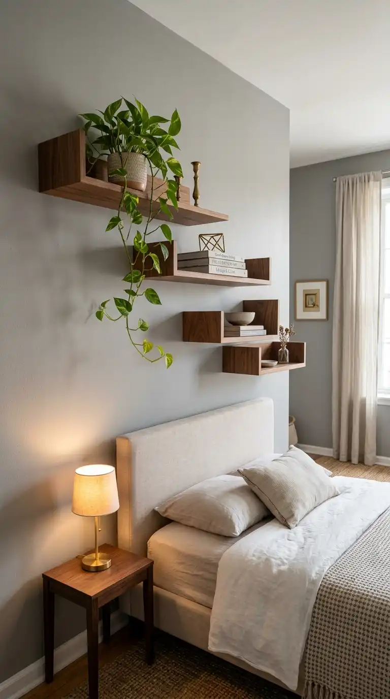 Floating Shelves Above Bed