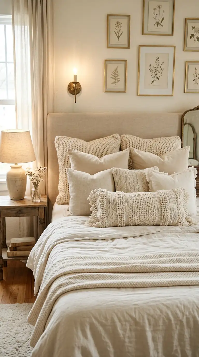 Layered Cream Throw Pillows