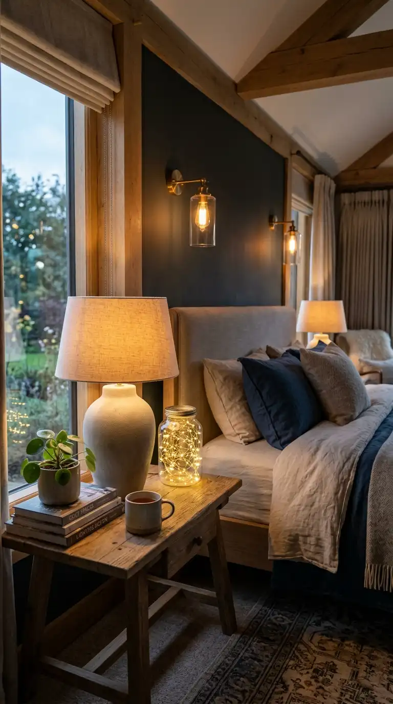 Layered Lighting With Bedside Lamps